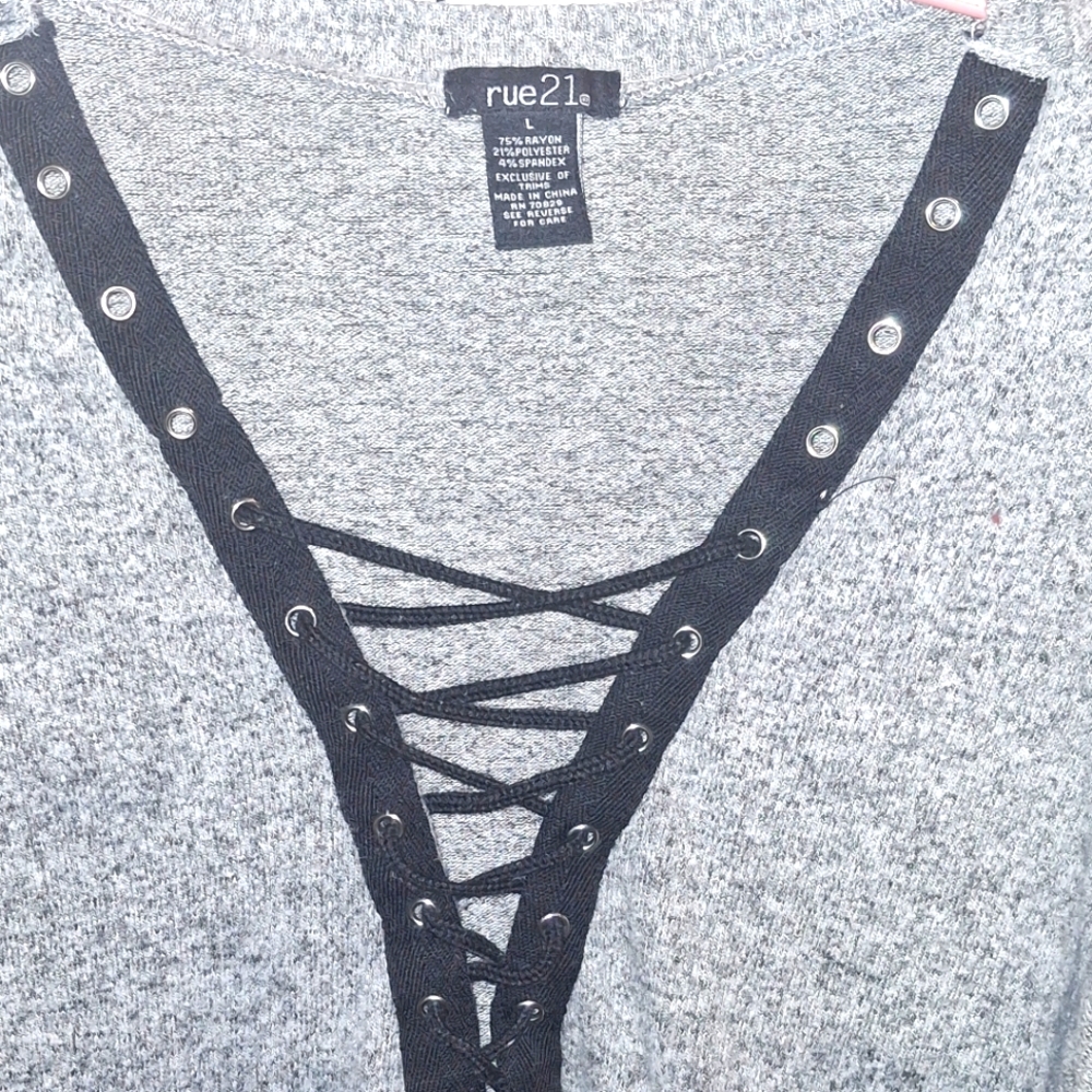 Rue21 Heather Gray Lace-Up Sweatshirt